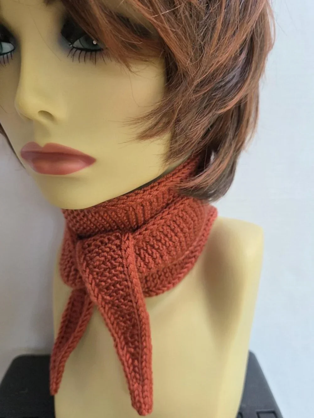 Sophie Scarf Classic Design Small Double Wrap Handmade Knitted Acrylic Rust